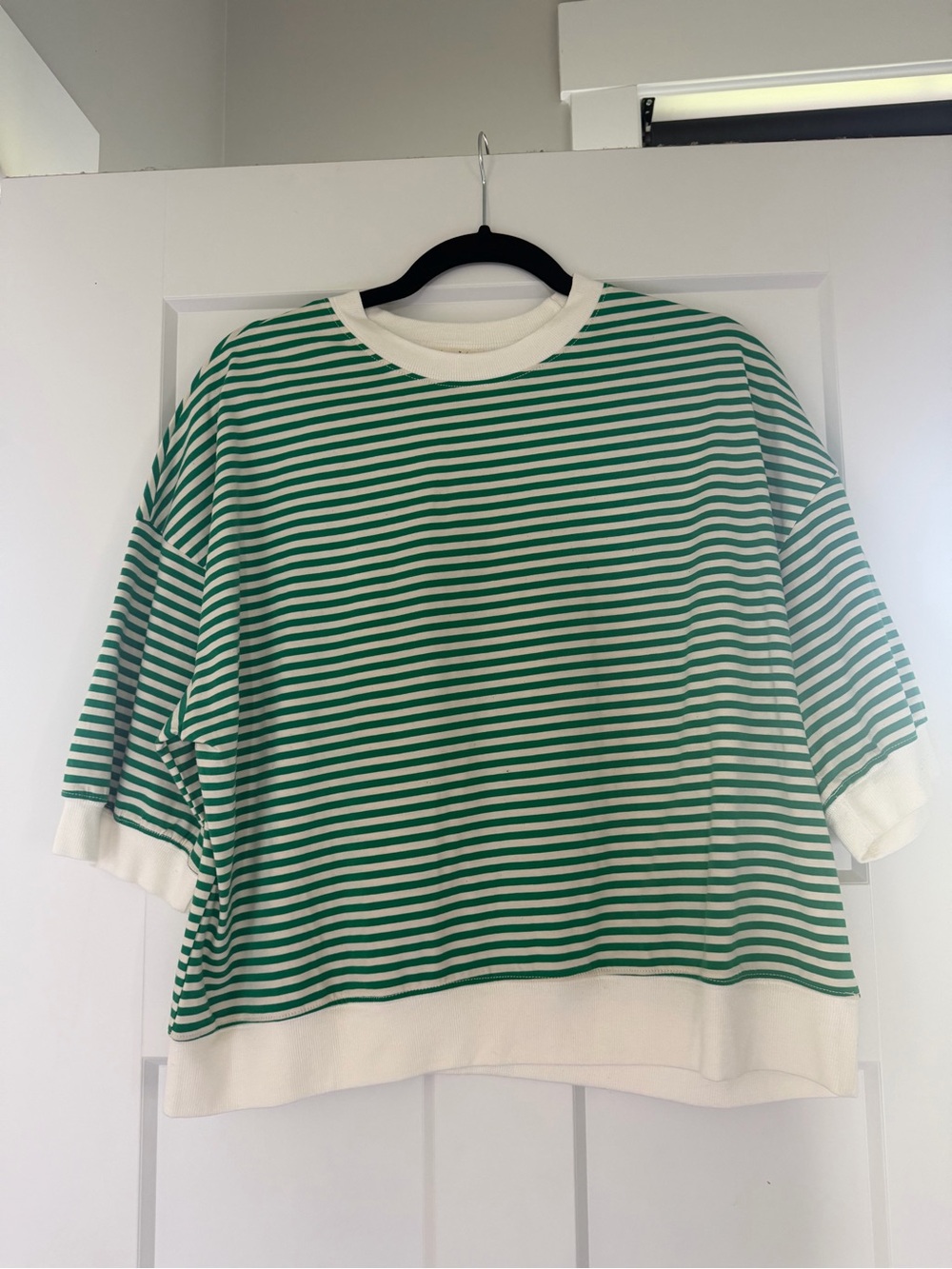 LA MIEL Green & White Striped Boxy Sweatshirt